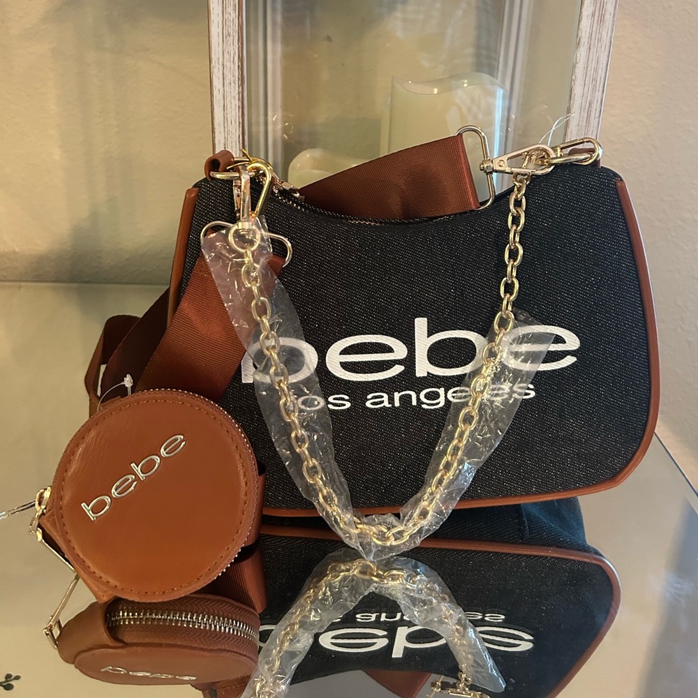 Bebe Rian denim crossbody with coin purse.